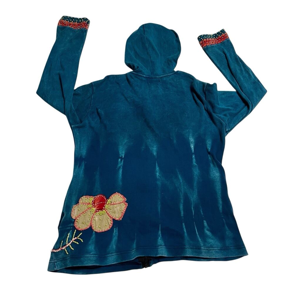 Rising International Women L Teal L /S Full Zip Embroidered Hooded Sweatshirt - Picture 6 of 9